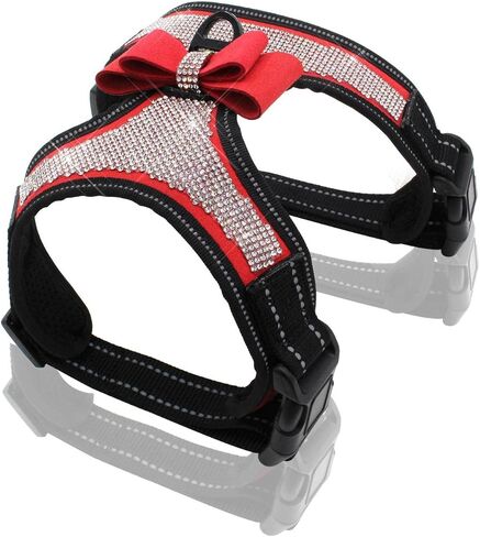 Dog Reflective Rhinestone Harness, No Pull Adjustable Bowtie Buckle D-Ring Harness for Small Meduim Large Dog(Black,XL) in Saudi Arabia