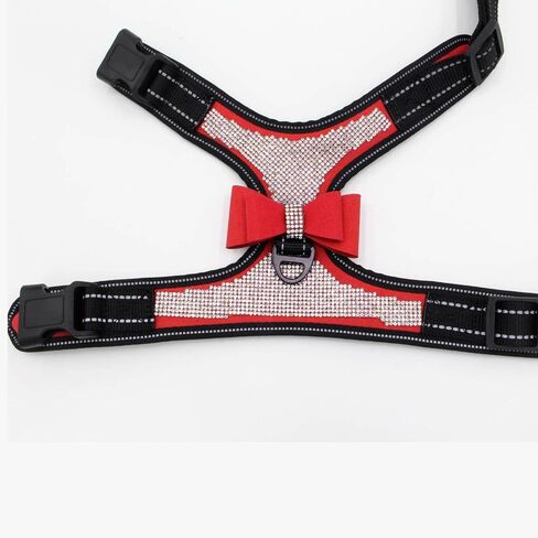 Dog Reflective Rhinestone Harness, No Pull Adjustable Bowtie Buckle D-Ring Harness for Small Meduim Large Dog(Black,XL) in Saudi Arabia