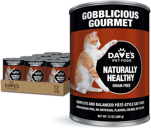 Dave's Pet Food Grain Free Wet Canned Cat Food (Pate, Gobblicious Gourmet), Made in USA Naturally Healthy Wet Cat Food, Added Vitamins & Minerals, Grain-Free, 13 oz Cans (Case of 12) in Kuwait