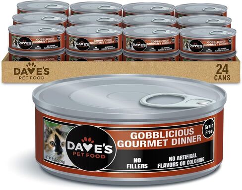 طعام القطط المعلب الرطب الخالي من الحبوب من Dave's Pet Food (باتي، جوبليشس جورميه)، صنع في الولايات المتحدة الأمريكية طعام القطط الرطب الصحي الطبيعي، الفيتامينات والمعادن المضافة، خالي من الحبوب، علب 13 أونصة (علبة تحتوي على 12) in Kuwait