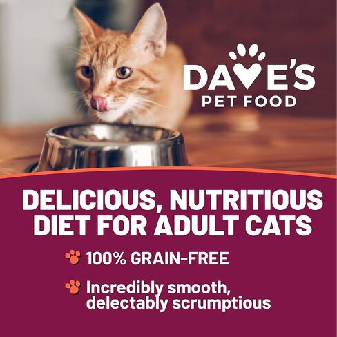 طعام القطط المعلب الرطب الخالي من الحبوب من Dave's Pet Food (باتي، جوبليشس جورميه)، صنع في الولايات المتحدة الأمريكية طعام القطط الرطب الصحي الطبيعي، الفيتامينات والمعادن المضافة، خالي من الحبوب، علب 13 أونصة (علبة تحتوي على 12) in Kuwait