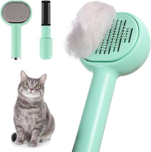 3 in 1 Cat Grooming Brush with Release Button for Shedding, Self Cleaning Slicker Brushes for Cats, Pet hair Cleaner Brush, Gently Removes Loose Undercoat, Multi-function, White in Saudi Arabia