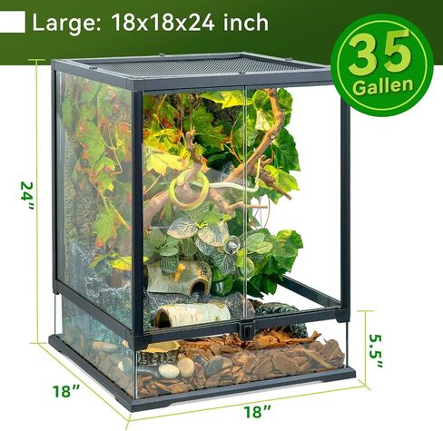 35 gallon Glass Reptile Tank Front opening Terrarium Suitable for Leopard Geckos, Snakes, Chameleons,Watertight Base, Ventilated Metal Mesh Top, Pre-Drilled Cable Holes (24''x18''x18'') in Saudi Arabia