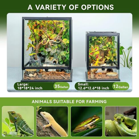 35 gallon Glass Reptile Tank Front opening Terrarium Suitable for Leopard Geckos, Snakes, Chameleons,Watertight Base, Ventilated Metal Mesh Top, Pre-Drilled Cable Holes (24''x18''x18'') in Saudi Arabia