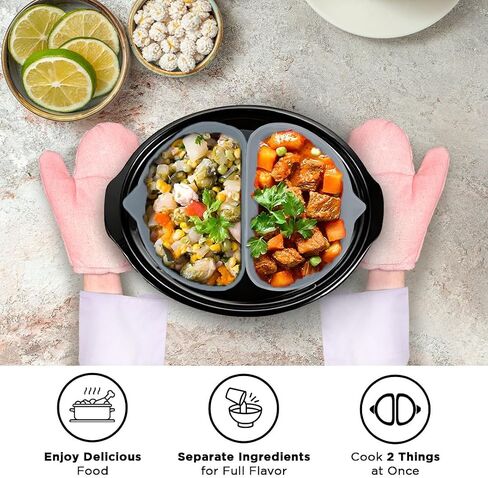 2 Silicone Slow Cooker Divider Liners, 1 Silicone Mat and 2 Silicone Oven Mitts; 2 Round Liners for 6-8 Qt Crock Pot with Handles and Pour Spouts; Food Grade, Reusable, Dishwasher Safe, Easy Clean Up in Saudi Arabia