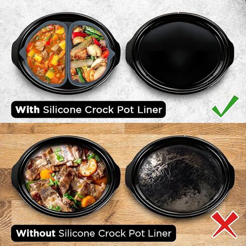 2 Silicone Slow Cooker Divider Liners, 1 Silicone Mat and 2 Silicone Oven Mitts; 2 Round Liners for 6-8 Qt Crock Pot with Handles and Pour Spouts; Food Grade, Reusable, Dishwasher Safe, Easy Clean Up in Saudi Arabia