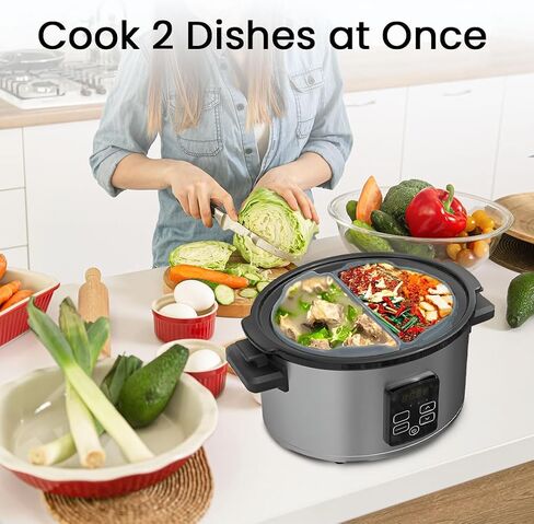 2 Silicone Slow Cooker Divider Liners, 1 Silicone Mat and 2 Silicone Oven Mitts; 2 Round Liners for 6-8 Qt Crock Pot with Handles and Pour Spouts; Food Grade, Reusable, Dishwasher Safe, Easy Clean Up in Saudi Arabia
