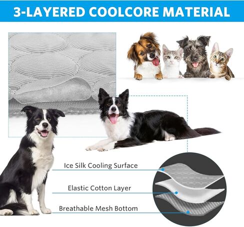 بساط تبريد للكلاب، بساط تبريد للحيوانات الأليفة للكلاب، لا يحتاج إلى ماء أو كهرباء، وسادة تبريد للكلاب لبيوت الكلاب والأقفاص والسيارات، بساط تبريد من الحرير الجليدي الداخلي والخارجي للكلاب الكبيرة جدًا والقطط والحيوانات in Kuwait