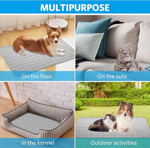 بساط تبريد للكلاب، بساط تبريد للحيوانات الأليفة للكلاب، لا يحتاج إلى ماء أو كهرباء، وسادة تبريد للكلاب لبيوت الكلاب والأقفاص والسيارات، بساط تبريد من الحرير الجليدي الداخلي والخارجي للكلاب الكبيرة جدًا والقطط والحيوانات in Kuwait