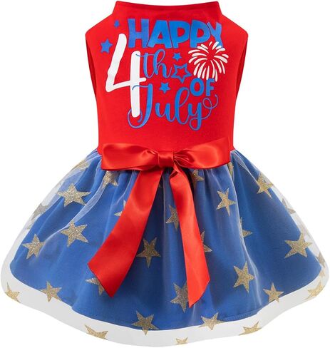 4th of July Dog Dress for Small Dogs Girl Patriotic Dog Clothes,Pet Cat Apparel (Small) in Kuwait