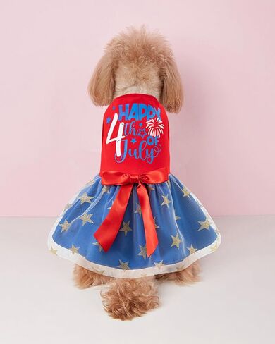 4th of July Dog Dress for Small Dogs Girl Patriotic Dog Clothes,Pet Cat Apparel (Small) in Kuwait