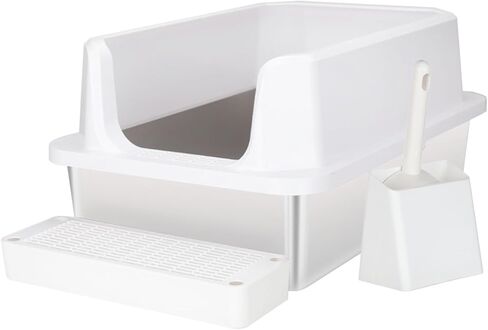 Sfozstra Enclosed Stainless Steel Cat Litter Box with Scoop,Metal Litter Box High Sided, Anti-Leakage, Easy Cleaning, Large Litter Box for Big Cats (White) in Saudi Arabia