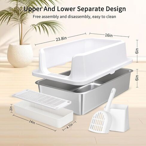 Sfozstra Enclosed Stainless Steel Cat Litter Box with Scoop,Metal Litter Box High Sided, Anti-Leakage, Easy Cleaning, Large Litter Box for Big Cats (White) in Saudi Arabia