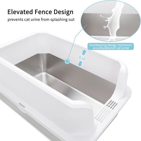 Sfozstra Enclosed Stainless Steel Cat Litter Box with Scoop,Metal Litter Box High Sided, Anti-Leakage, Easy Cleaning, Large Litter Box for Big Cats (White) in Saudi Arabia