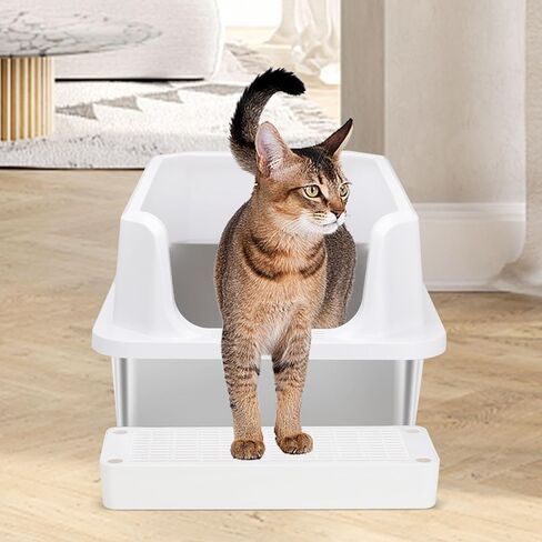 Sfozstra Enclosed Stainless Steel Cat Litter Box with Scoop,Metal Litter Box High Sided, Anti-Leakage, Easy Cleaning, Large Litter Box for Big Cats (White) in Saudi Arabia