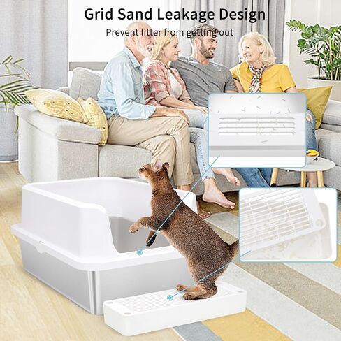 Sfozstra Enclosed Stainless Steel Cat Litter Box with Scoop,Metal Litter Box High Sided, Anti-Leakage, Easy Cleaning, Large Litter Box for Big Cats (White) in Saudi Arabia
