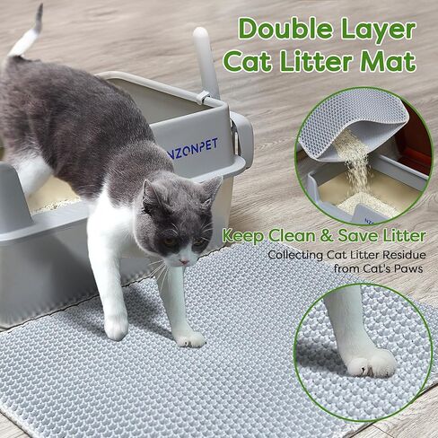 Nzonpet Stainless Steel Cat Litter Box with Lid Large Litter Box for Cats Metal Litter Box High Sided, Anti-Leakage, Non-Sticky, Easy Cleaning, Include Cat Mat Scratching Pad Toy and Litter Scoop in Kuwait