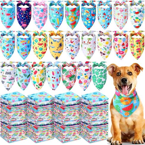 Sweetude 200 Pieces Hawaiian Dog Bandanas Bulk Summer Bandanas for Dogs Pineapple Palm Leaves Fruit Pattern Pet Triangle Scarf Puppy Dog Kerchief Bibs for Summer Holiday Costume Accessories Decoration in Kuwait
