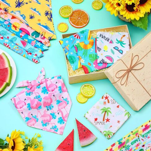 Sweetude 200 Pieces Hawaiian Dog Bandanas Bulk Summer Bandanas for Dogs Pineapple Palm Leaves Fruit Pattern Pet Triangle Scarf Puppy Dog Kerchief Bibs for Summer Holiday Costume Accessories Decoration in Kuwait
