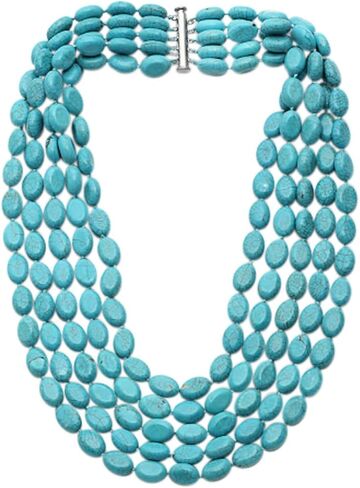 Stunning Handmade Five-strand Natural Turquoise Gemstone Beaded Necklace, Women's Turquoise Necklace in Saudi Arabia
