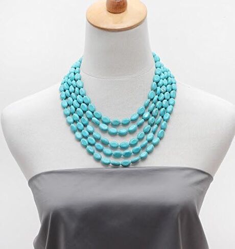 Stunning Handmade Five-strand Natural Turquoise Gemstone Beaded Necklace, Women's Turquoise Necklace in Saudi Arabia