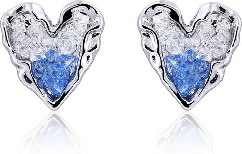 925 Sterling Silver Blue Heart Stud Earrings with Irregular Rhinestone Handmade Cute Valentines Day Earrings for Women Girls Heart Jewelry in Saudi Arabia