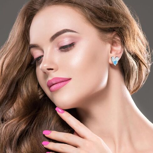925 Sterling Silver Blue Heart Stud Earrings with Irregular Rhinestone Handmade Cute Valentines Day Earrings for Women Girls Heart Jewelry in Saudi Arabia