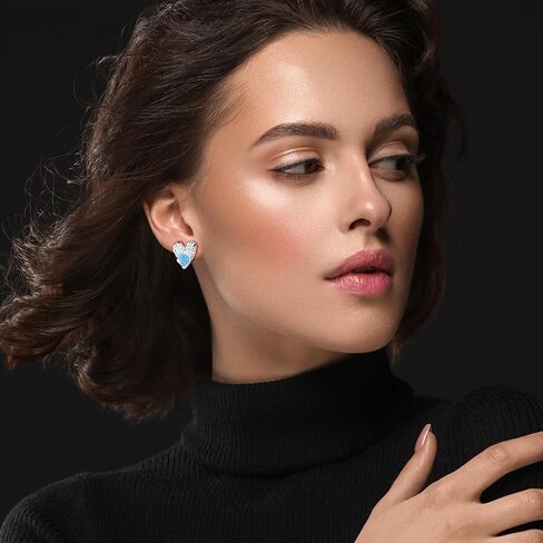 925 Sterling Silver Blue Heart Stud Earrings with Irregular Rhinestone Handmade Cute Valentines Day Earrings for Women Girls Heart Jewelry in Saudi Arabia
