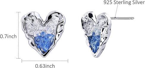 925 Sterling Silver Blue Heart Stud Earrings with Irregular Rhinestone Handmade Cute Valentines Day Earrings for Women Girls Heart Jewelry in Saudi Arabia