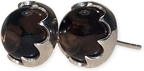8mm Smoky Quartz Stud Earrings Solid 925 Sterling Silver c70 in Saudi Arabia