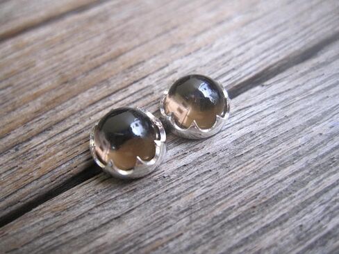 8mm Smoky Quartz Stud Earrings Solid 925 Sterling Silver c70 in Saudi Arabia