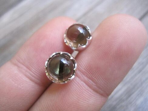 8mm Smoky Quartz Stud Earrings Solid 925 Sterling Silver c70 in Saudi Arabia