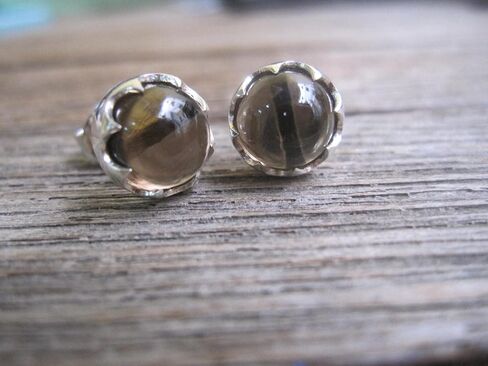 8mm Smoky Quartz Stud Earrings Solid 925 Sterling Silver c70 in Saudi Arabia