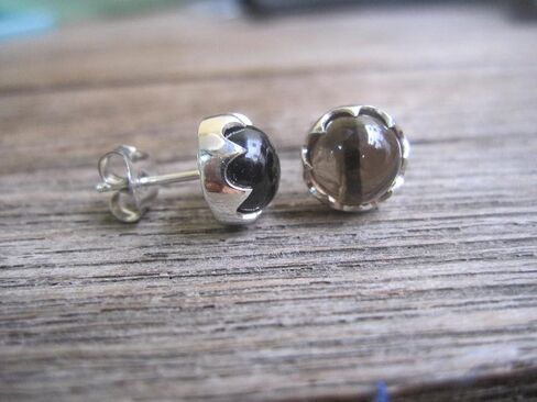 8mm Smoky Quartz Stud Earrings Solid 925 Sterling Silver c70 in Saudi Arabia