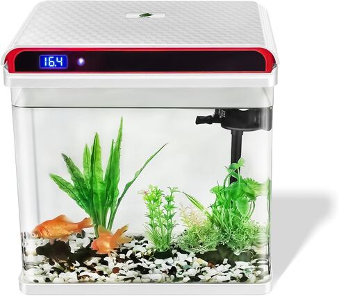 حوض أسماك زجاجي مزود بمصابيح LED ثلاثية الألوان، ومضخة مياه مرشحة، وشاشة عرض لدرجة حرارة الماء، وحوض أسماك صغير ذاتي التنظيف in Kuwait