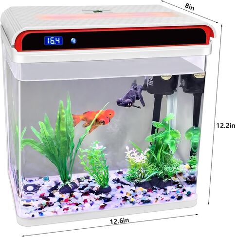 حوض أسماك زجاجي مزود بمصابيح LED ثلاثية الألوان، ومضخة مياه مرشحة، وشاشة عرض لدرجة حرارة الماء، وحوض أسماك صغير ذاتي التنظيف in Kuwait