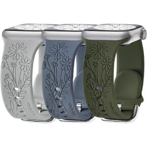 3 Pack Wildflower Engraved Bands Compatible with Apple Watch Band 40mm 38mm 41mm 44mm 42mm 45mm 49mm Women, Floral Soft Silicone Sport Strap for iWatch Bands Series SE 9 8 7 6 5 4 3 2 1 Ultra in Kuwait