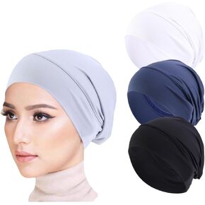Cntqiang 3 Pieces Women Inner Hijab Cap for Muslim Islamic Underscarf Hat Undercap Beanie Turban Chemo Sleep Headwear