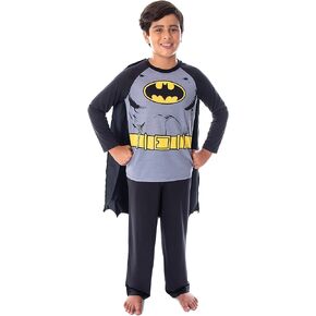 DC Comics Boys' Batman Classic Superhero Costume Raglan Shirt And Pants Kids Pajama Set with Detachable Cape