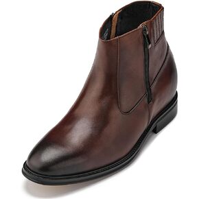 CALTO Men's Invisible Height Increasing Elevator Shoes - Premium Leather Lightweight Zipper Boots - 2.8 Inches Taller