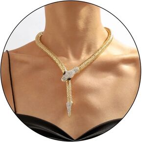 Angyape Gold Snake Necklace for Women, Trendy Bendable Chunky Statement Rhinestone Choker Flexible Exaggerated Medusa Necklace for Teen Girls Jewelry Gifts.