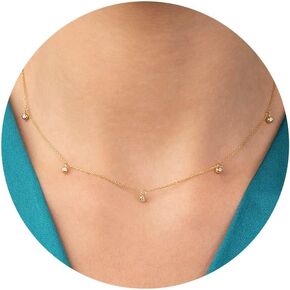 GUOKE Diamond Necklaces for Women, Dainty 14K Gold Plated Necklace with AAA+ CZ Pendant Simple Trendy Jewelry Gifts for Women