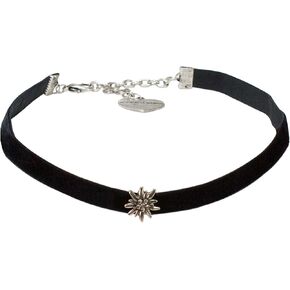 Traditional Velvet Choker Rhinestone Edelweiss mini, Ladies costume jewelry, bavarian necklace close-fitting, elastic narrow choker for Dirndl, Leather trouser, Oktoberfest (black)