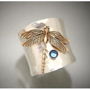 ASFKIPMF Dragonfly Bee Ring for Women,S925 Sterling Silver Fashion Blue Gem Dragonfly Wide Faceted Vintage Ring, Sparkling Dragonflies Sapphire Ring with Diamonds Fashion Jewelry Wedding Band Size 9