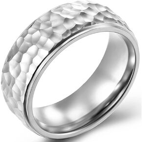 Jude Jewelers 8mm Stainless Steel Hammered Surface Step Edge Classic Simple Plain Band Style Ring