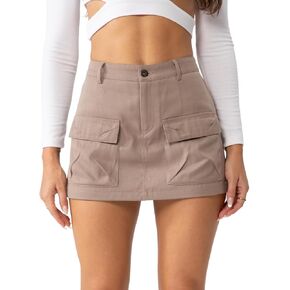 Women's Casual Cargo Skirt Low Waist Bodycon Button Mini Short with Pockets in Saudi Arabia
