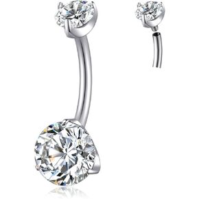 ZUOPOEKI Titanium Belly Button Ring Internally Threaded Long 10mm/12mm/14mm Belly Button Piercing Jewelry for Women