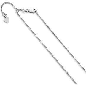Solid 14K White Gold 1.2mm Adjustable Diamond-Cut Loose Rope Chain Necklace - with Secure Lobster Lock Clasp 30"