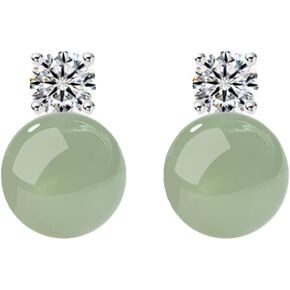 BDRIUOCNE Natural Real Jade Stud with moissanites Diamonds 925 Silver Backs Chinese New Year Gifts for Women Jade Jewelry for Daily
