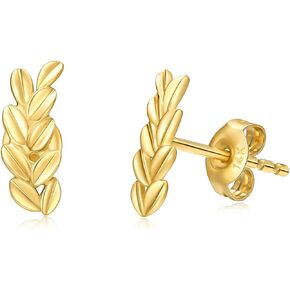 14k Gold Leaf Earrings for Women, Real 14 Carat Gold Studs Jewelry Gifts for Her